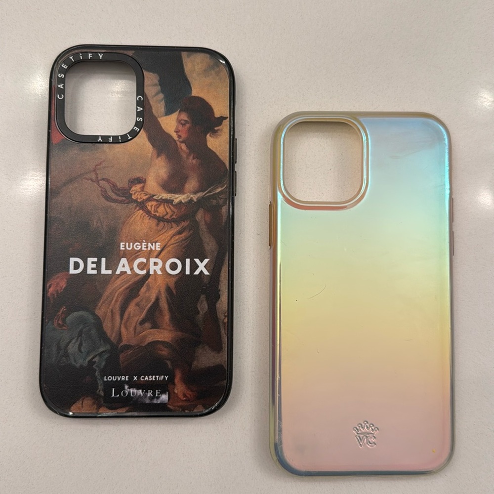 Two iPhone 12 Pro cases. One Casetify brand new, and one velvet caviar case.